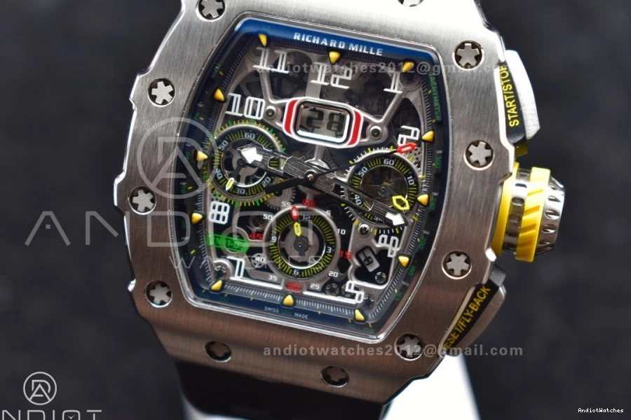 Strap V Chrono A7750 RM011 SS Sophisticated Rubber Crystal Edition Best Dial 1:1 KVF 1025 Black Black on 0915